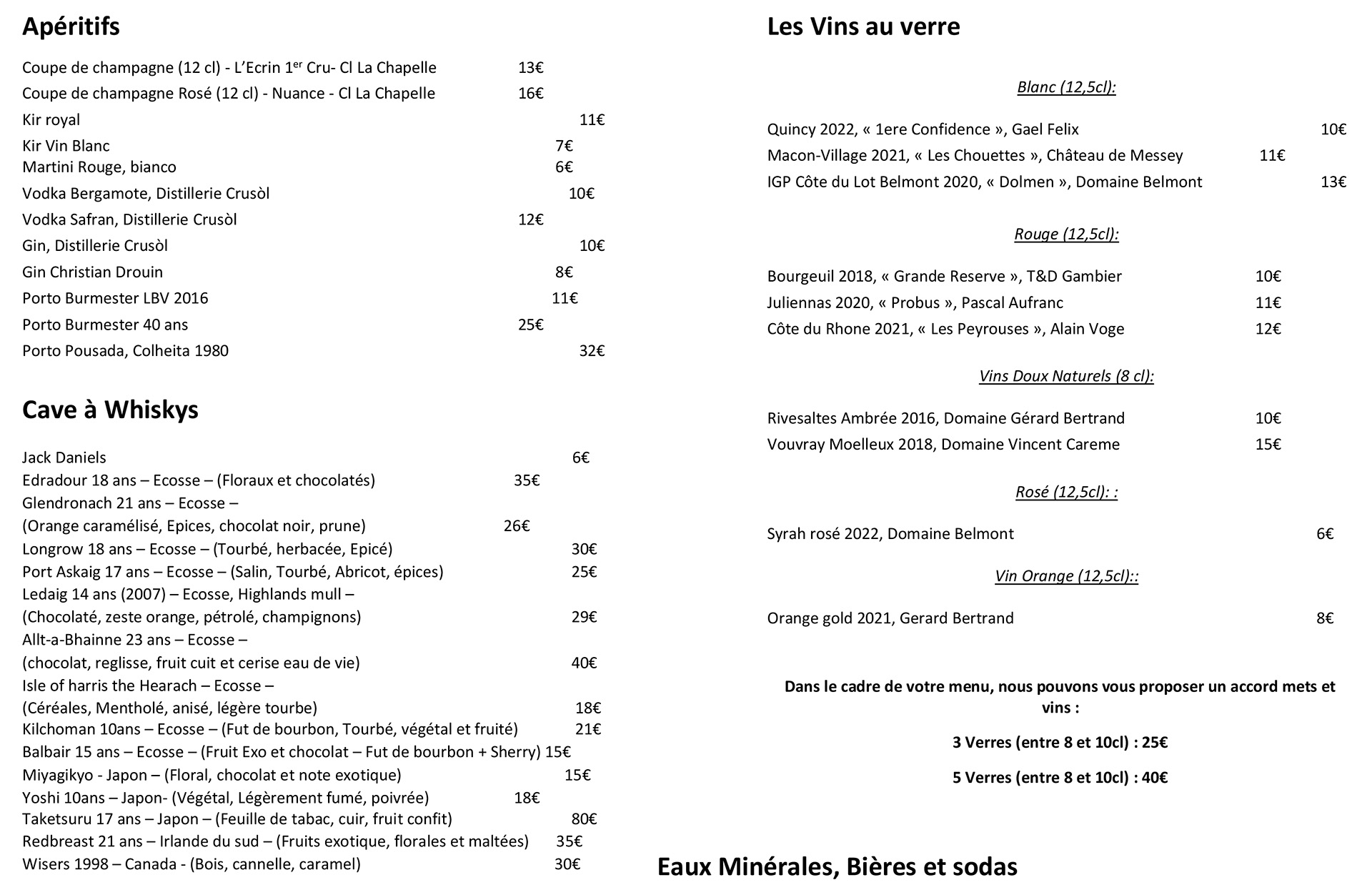 carte boisson Menu Le Patisson -- Restaurant gastronomique