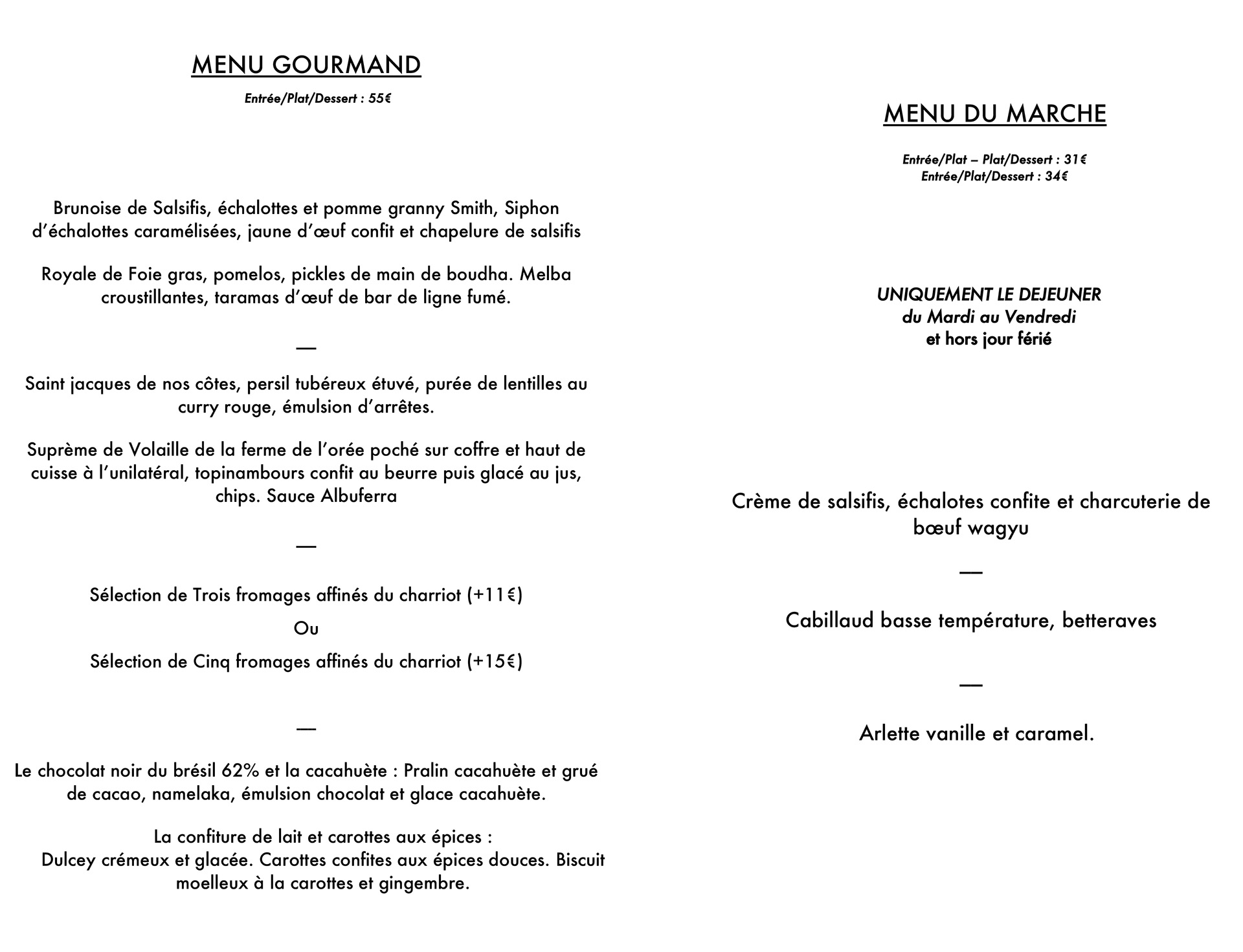 Menu Le Patisson -- Restaurant gastronomique